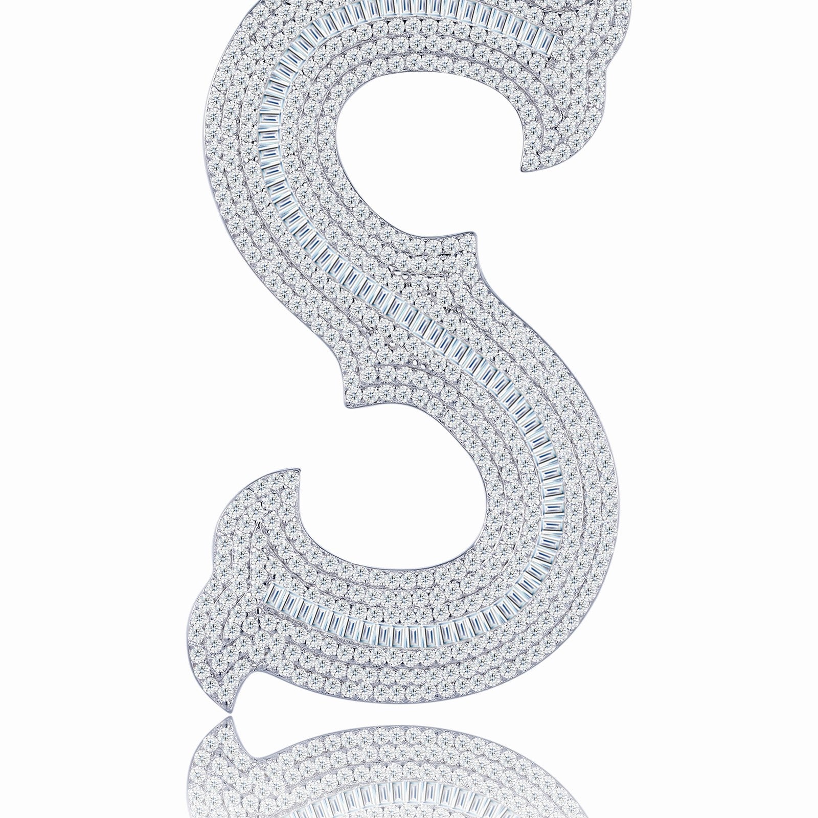 Initial S Moissanite Iced Letter Pendant Necklace in Sterling Silver — detail