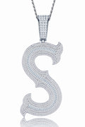 Initial S Moissanite Iced Letter Pendant Necklace in Sterling Silver