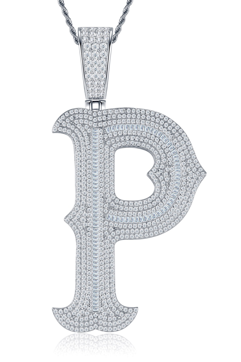 Initial P Moissanite Iced Letter Pendant Necklace in Sterling Silver