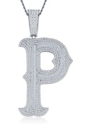 Initial P Moissanite Iced Letter Pendant Necklace in Sterling Silver