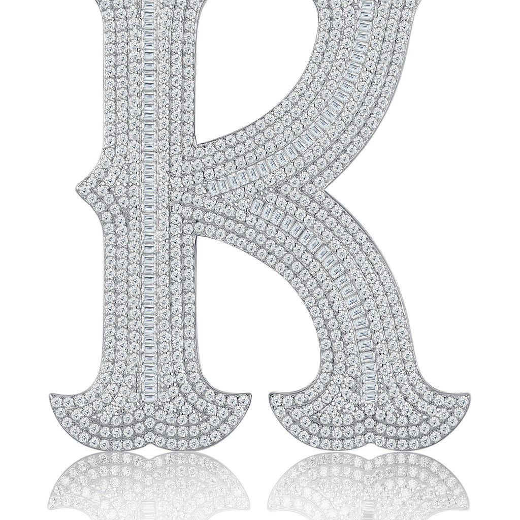 Initial K Moissanite Iced Letter Pendant Necklace in Sterling Silver — detail