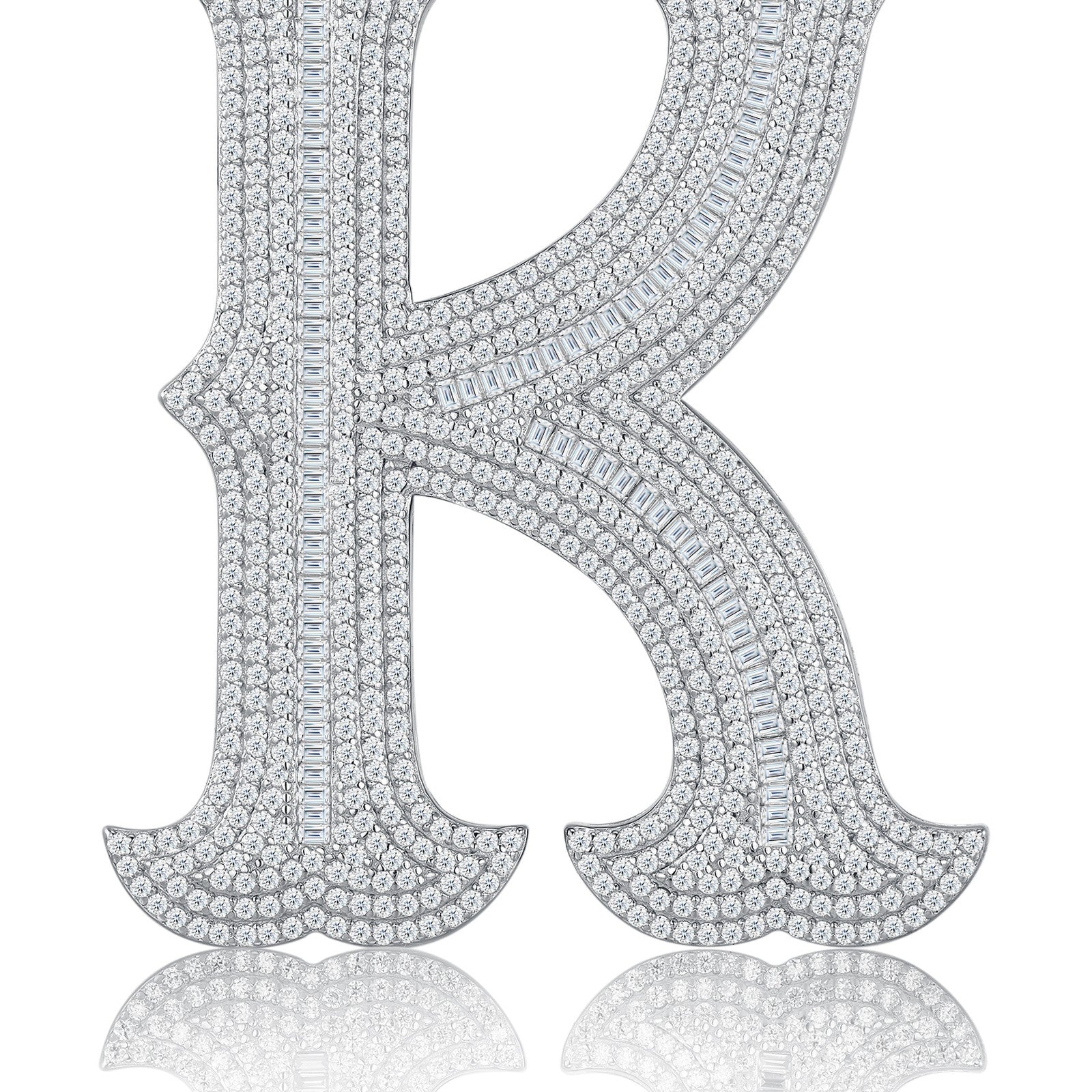 Initial K Moissanite Iced Letter Pendant Necklace in Sterling Silver — detail