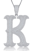 Initial K Moissanite Iced Letter Pendant Necklace in Sterling Silver
