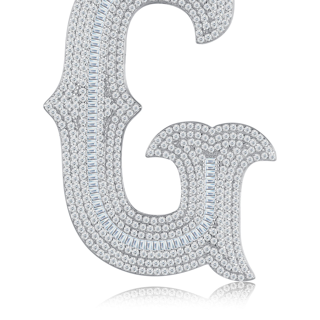 Initial G Moissanite Iced Letter Pendant Necklace in Sterling Silver — detail