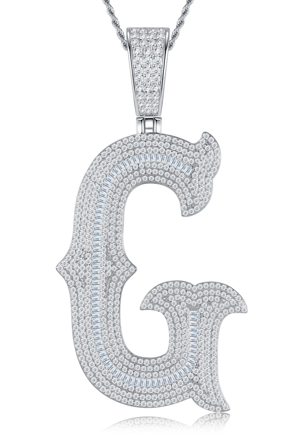 Initial G Moissanite Iced Letter Pendant Necklace in Sterling Silver