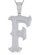 Initial F Moissanite Iced Letter Pendant Necklace in Sterling Silver