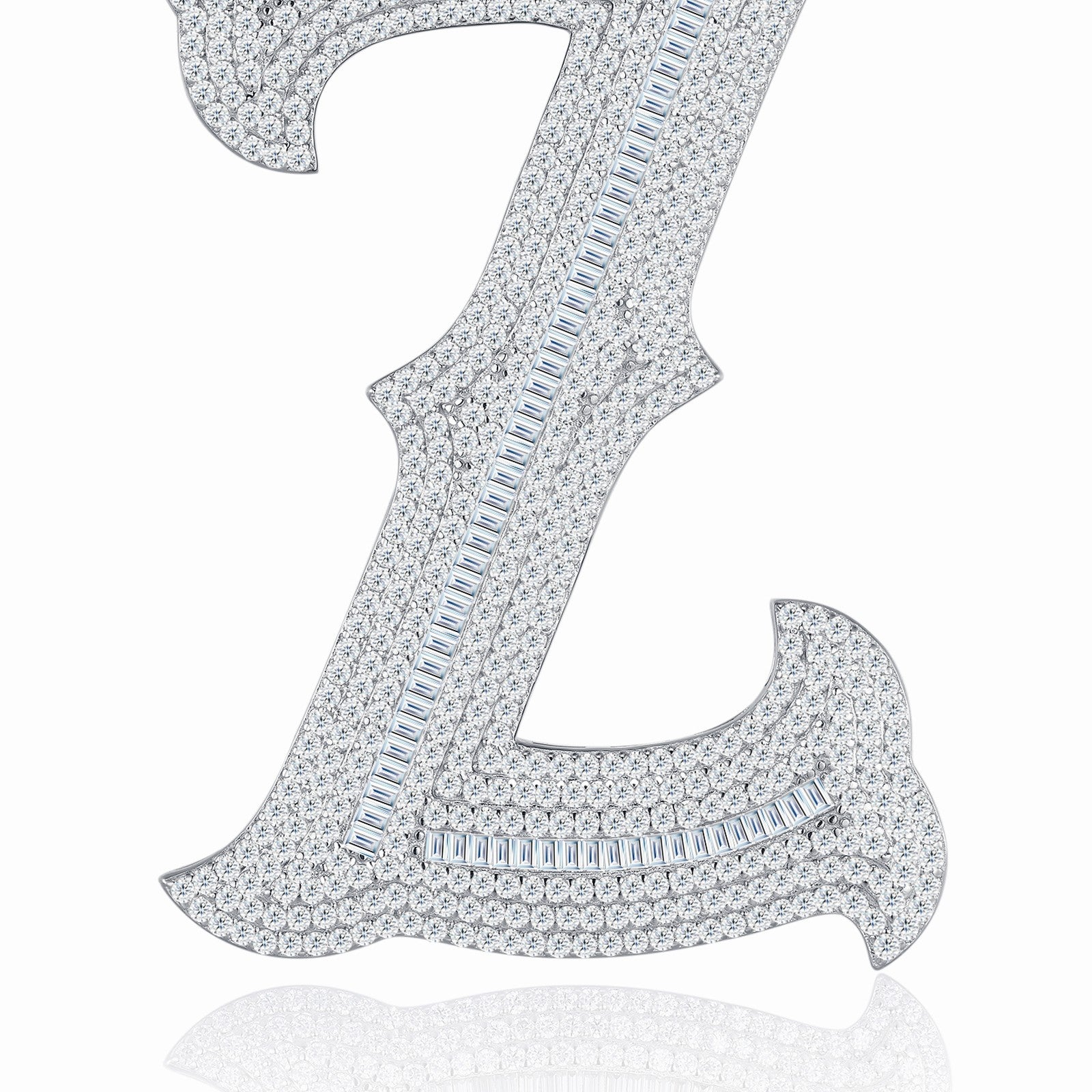 Initial Z Moissanite Iced Letter Pendant Necklace in Sterling Silver — detail