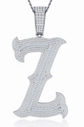 Initial Z Moissanite Iced Letter Pendant Necklace in Sterling Silver