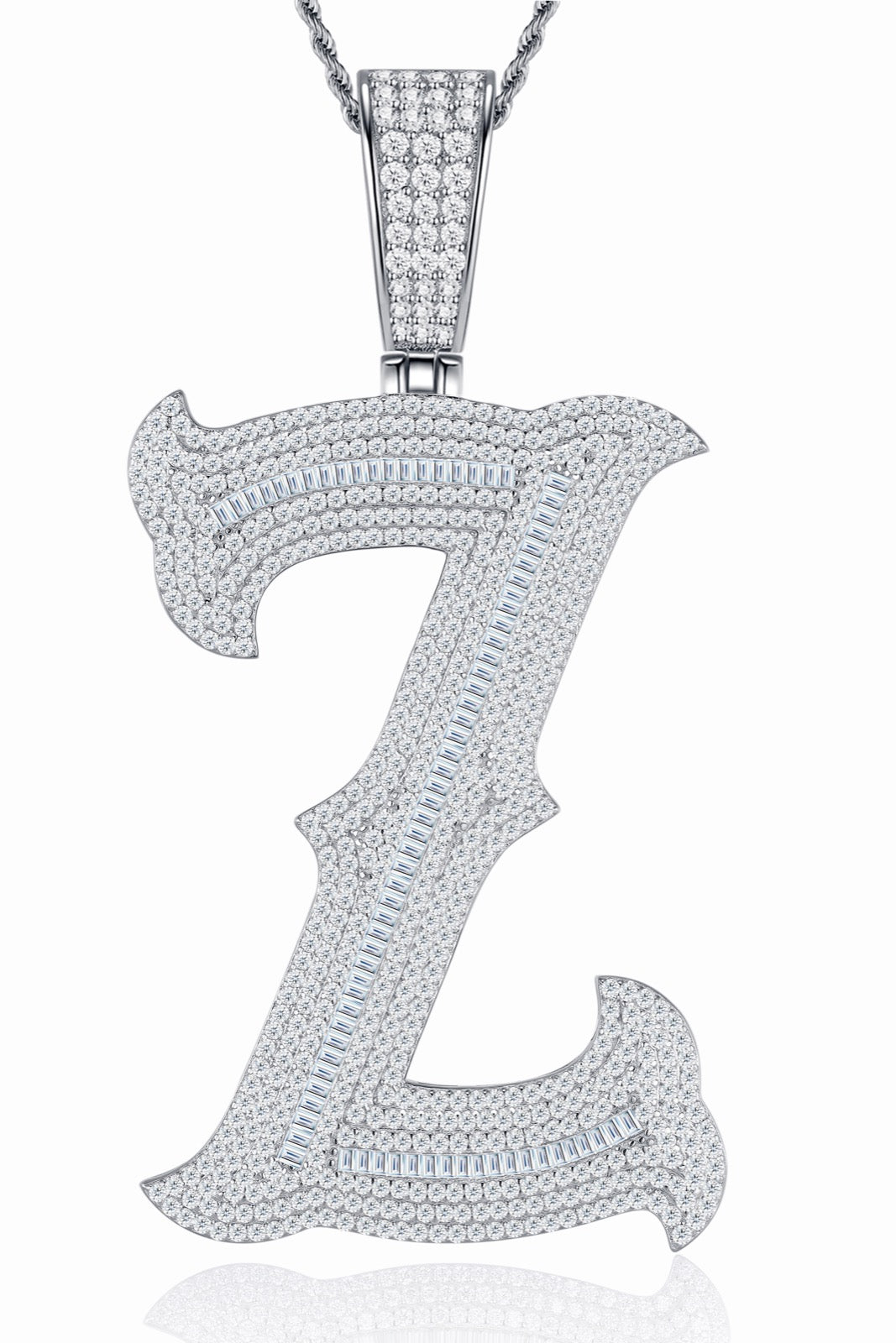 Initial Z Moissanite Iced Letter Pendant Necklace in Sterling Silver