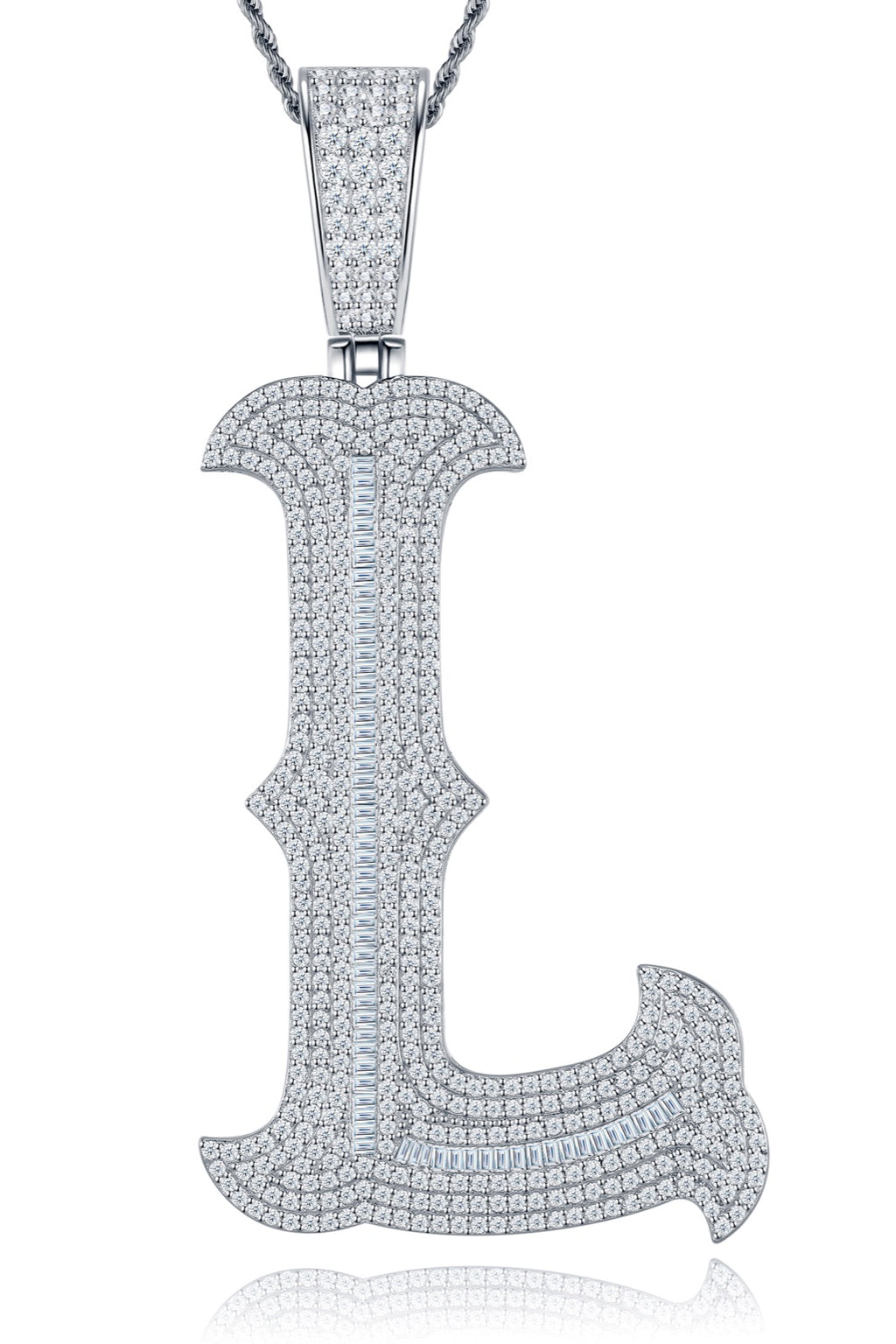 Initial L Moissanite Iced Letter Pendant Necklace in Sterling Silver