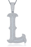Initial L Moissanite Iced Letter Pendant Necklace in Sterling Silver