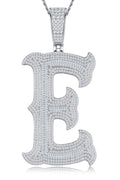 Initial E Moissanite Iced Letter Pendant Necklace in Sterling Silver