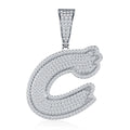 Initial C Moissanite Iced Cursive Letter Pendant Necklace in Sterling Silver