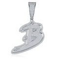 Initial B Moissanite Iced Cursive Letter Pendant Necklace in Sterling Silver
