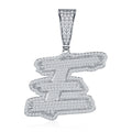 Initial E Moissanite Iced Cursive Letter Pendant Necklace in Sterling Silver
