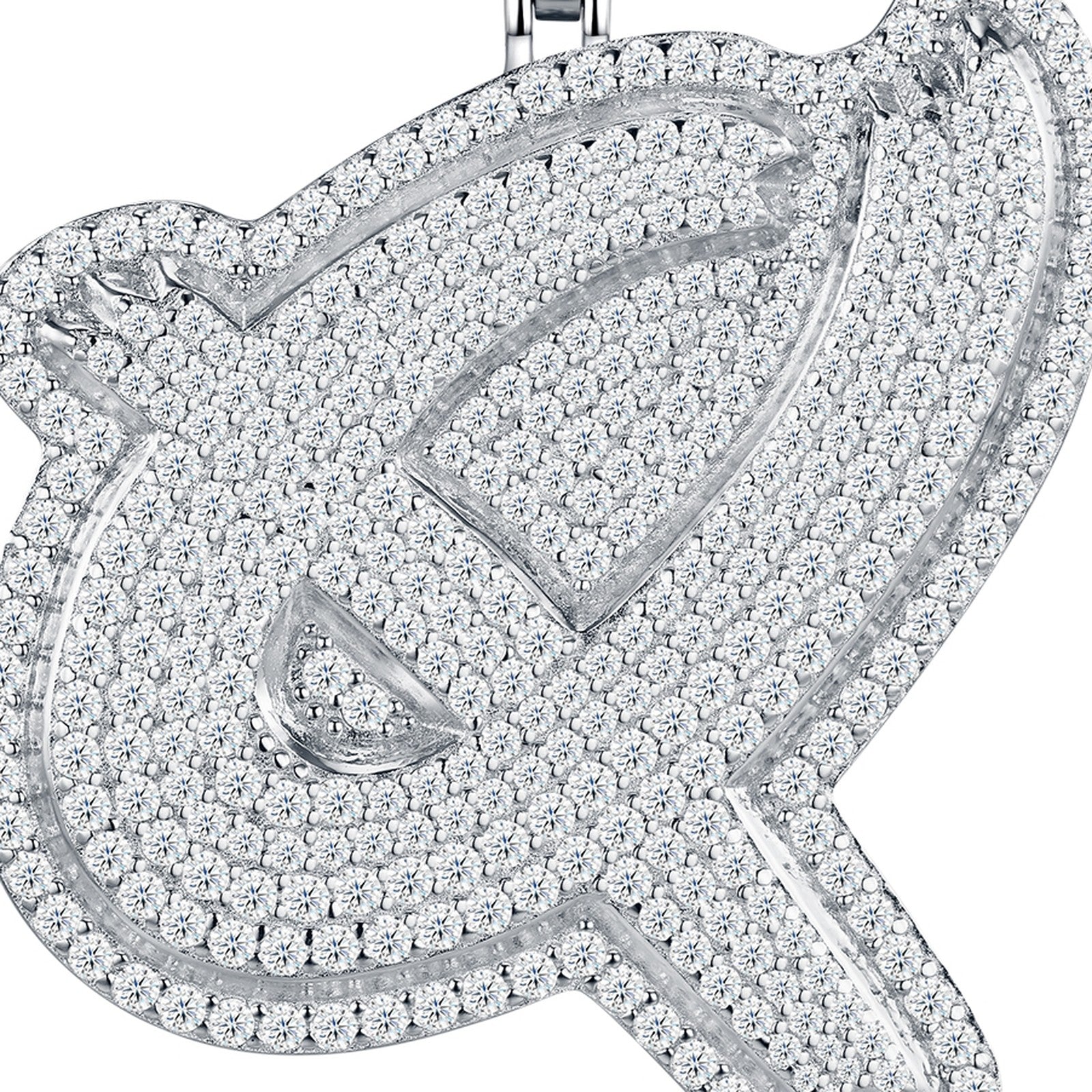 Initial Q Moissanite Iced Cursive Letter Pendant Necklace in Sterling Silver — detail