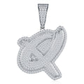 Initial Q Moissanite Iced Cursive Letter Pendant Necklace in Sterling Silver