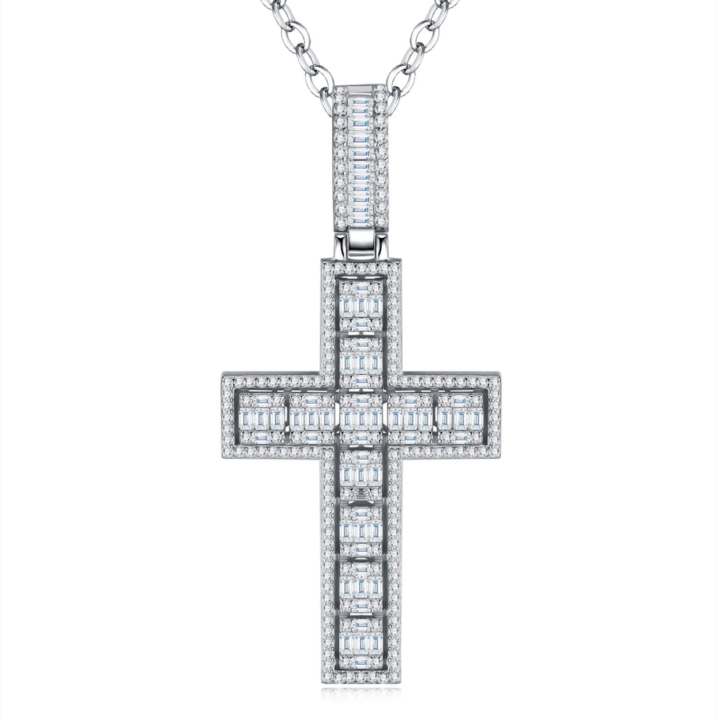 Crocione Moissanite Cross Necklace in Sterling Silver