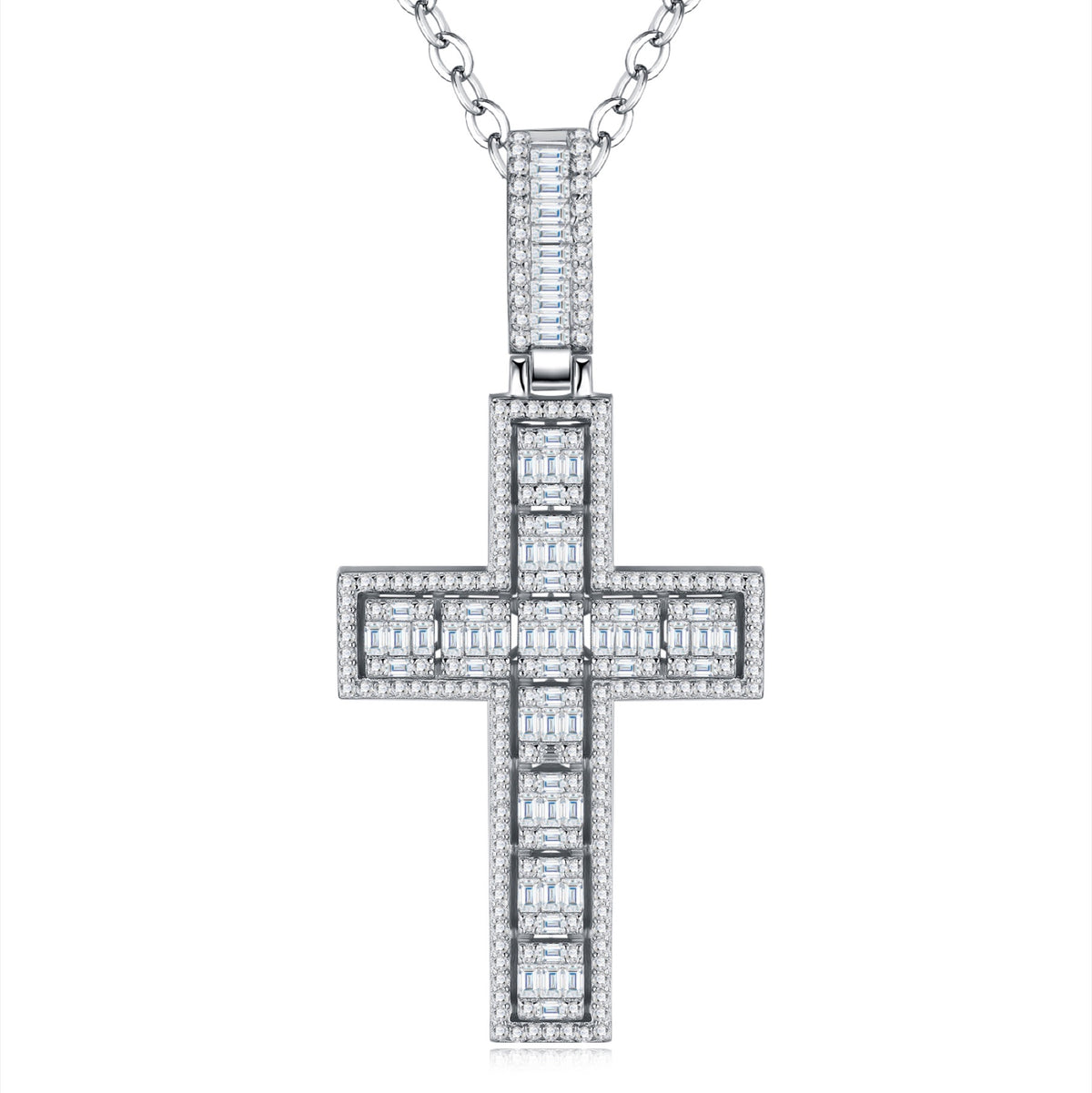 Crocione Moissanite Cross Pendant in Sterling Silver