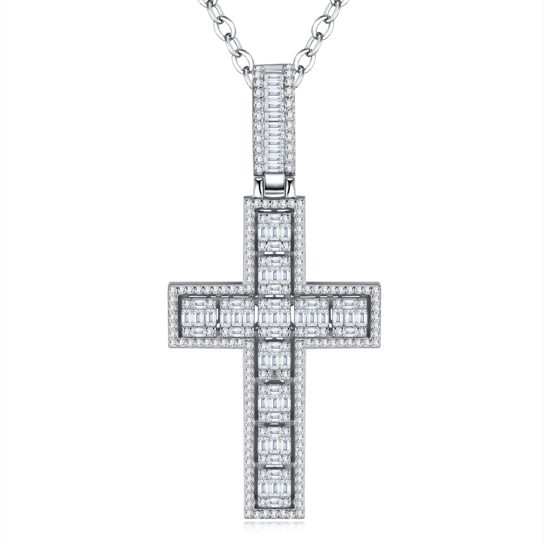 Crocione Moissanite Cross Necklace in Sterling Silver