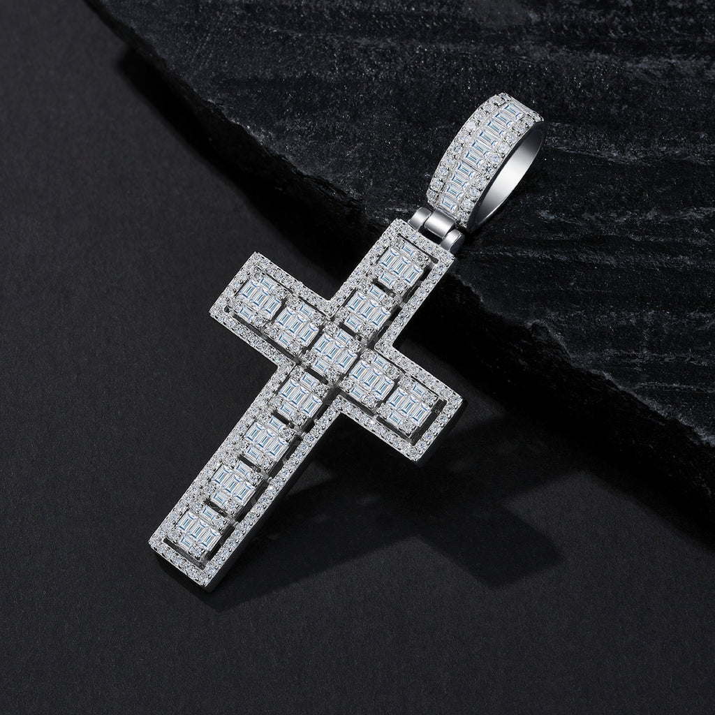 Crocione Moissanite Cross Necklace in Sterling Silver