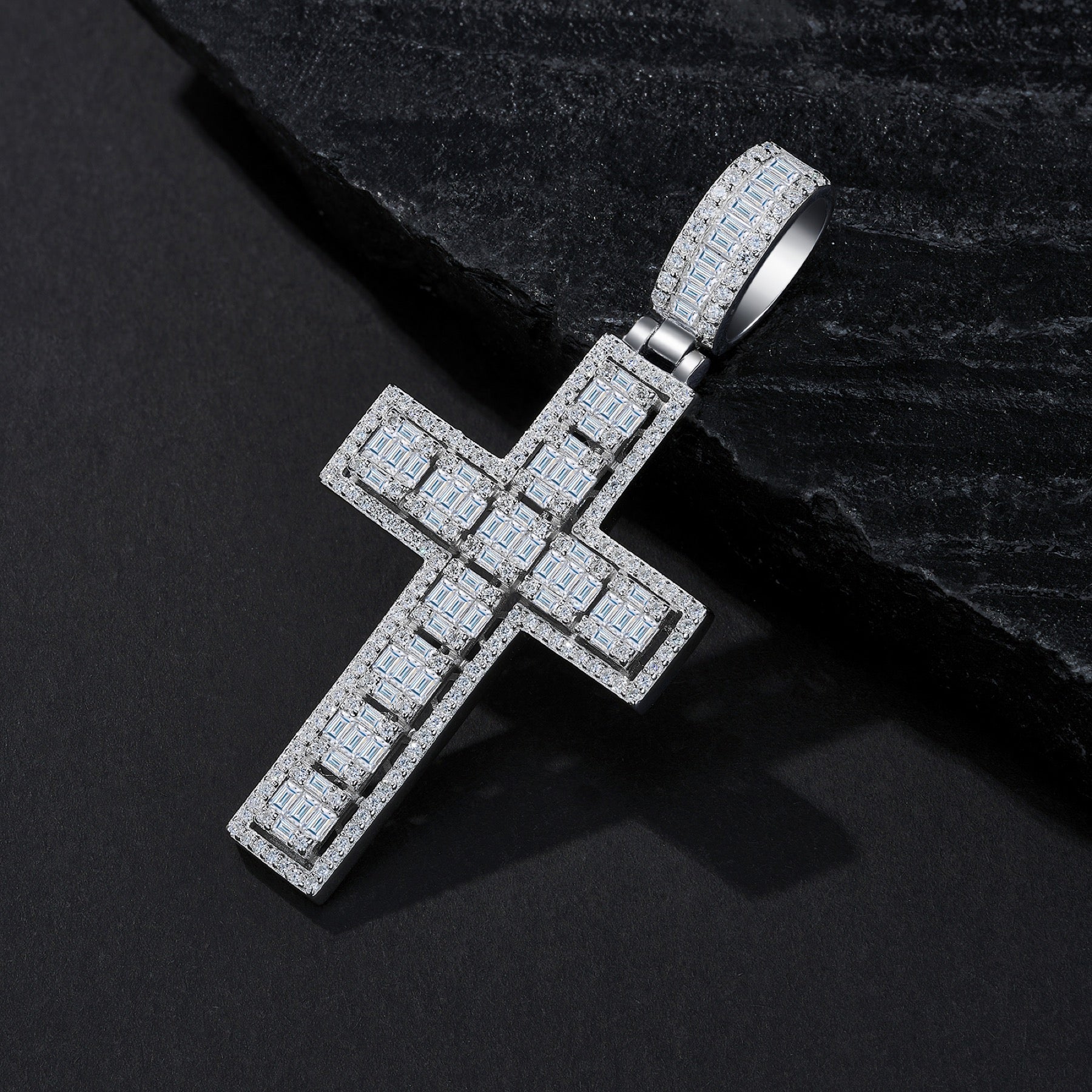 Crocione Moissanite Cross Necklace in Sterling Silver