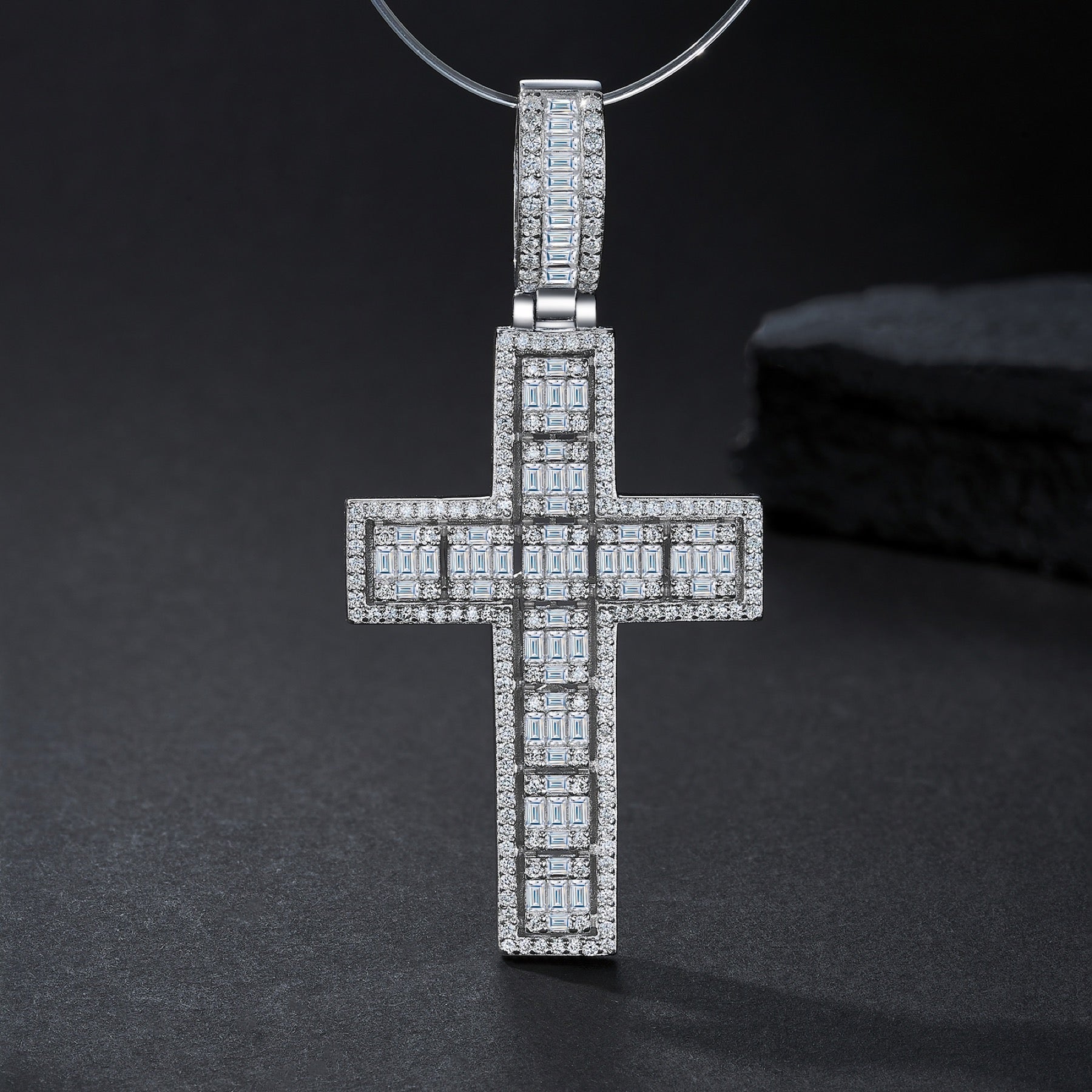 Crocione Moissanite Cross Necklace in Sterling Silver