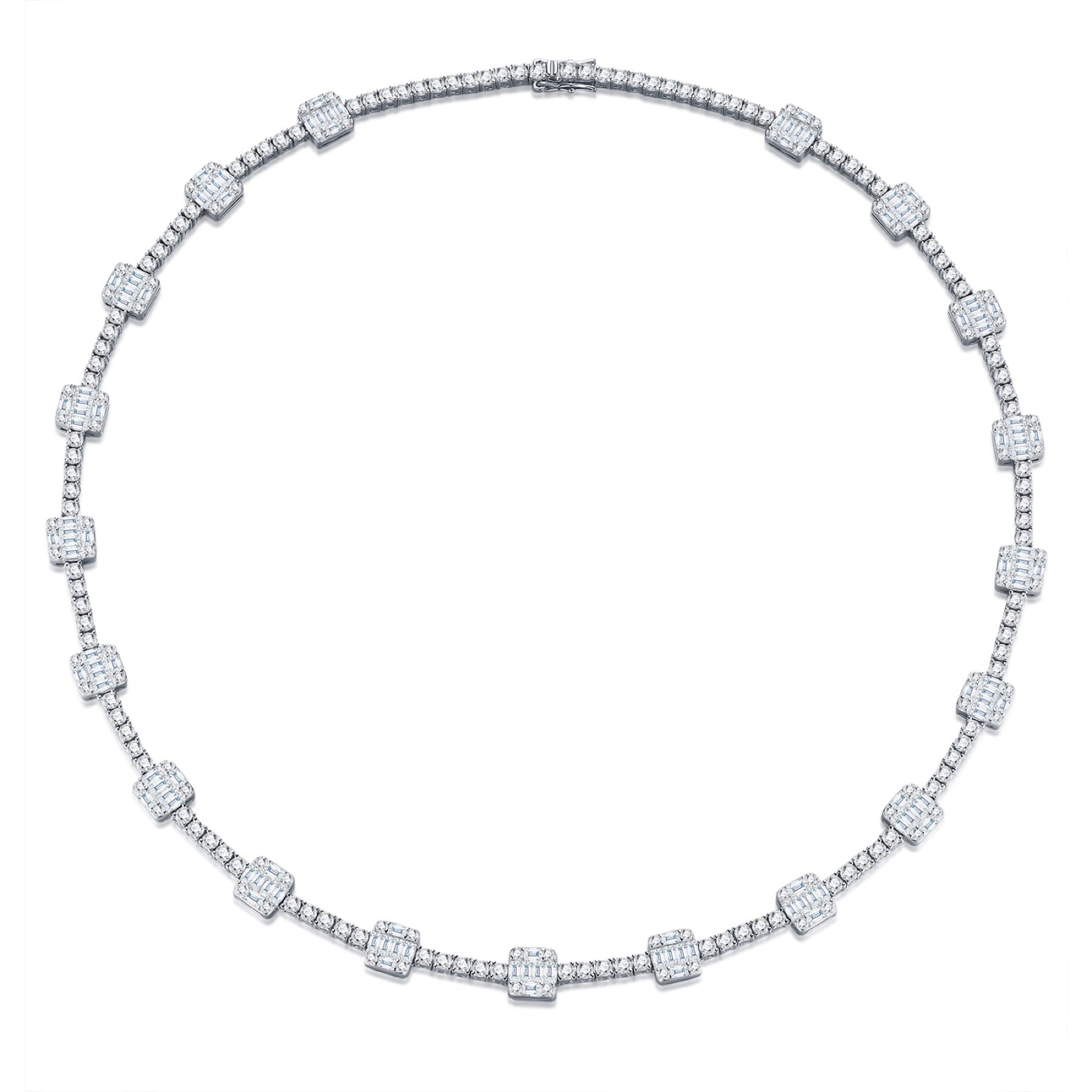 Bezelona Moissanite Tennis Necklace in Sterling Silver
