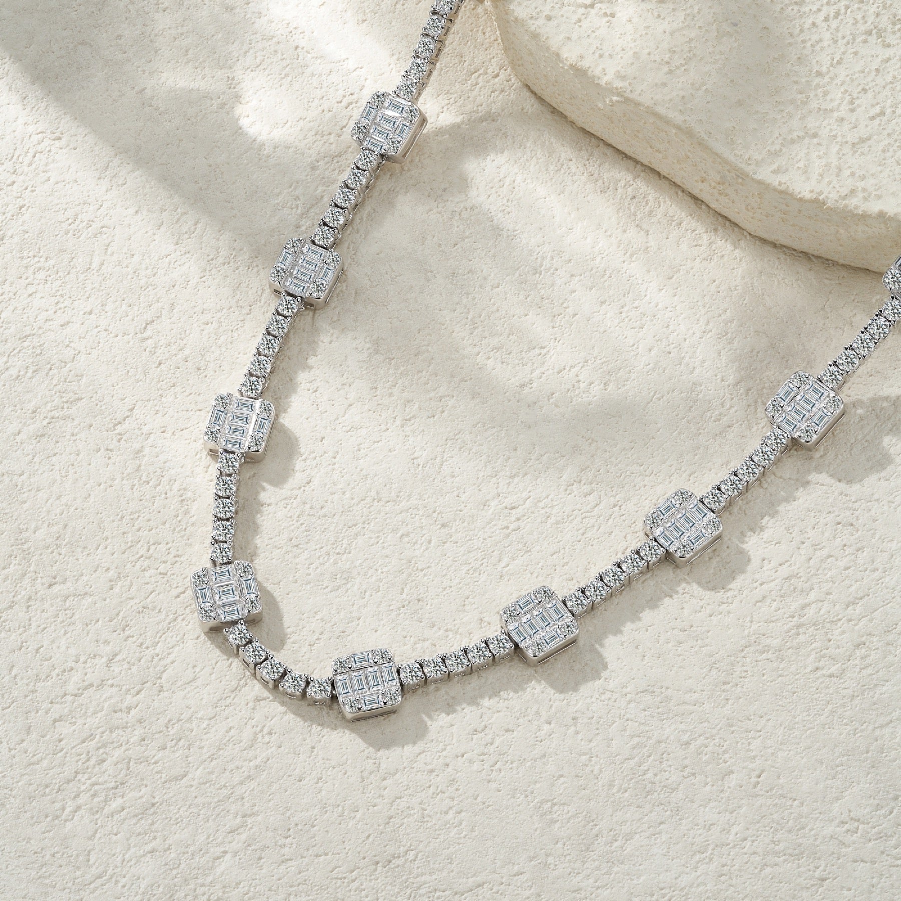 Bezelona Moissanite Tennis Necklace in Sterling Silver