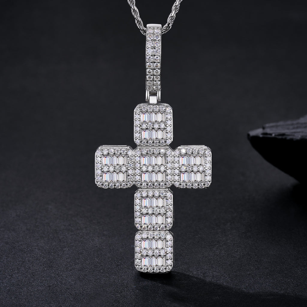 Pilastra Moissanite Cross Necklace in Sterling Silver