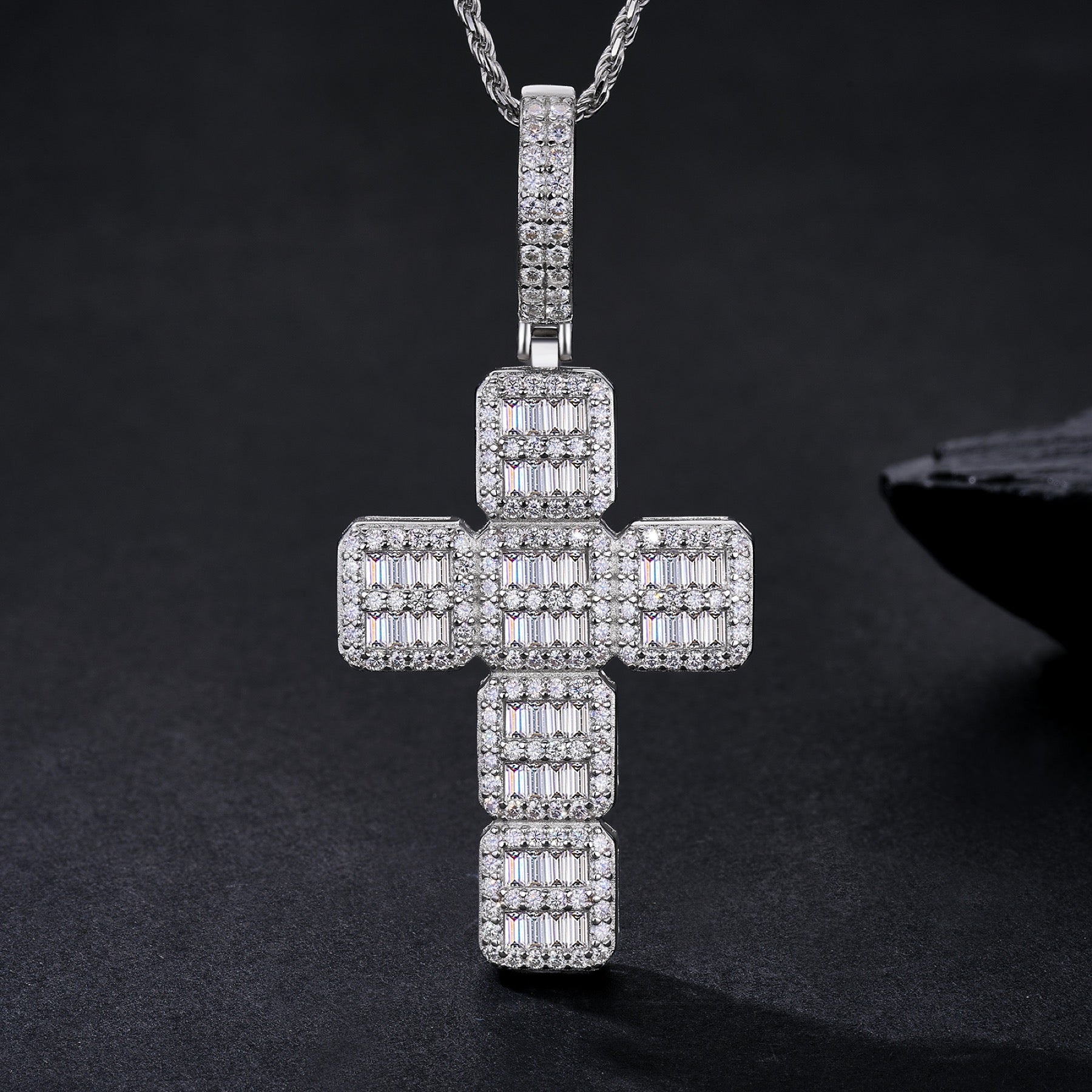 Pilastra Moissanite Cross Necklace in Sterling Silver