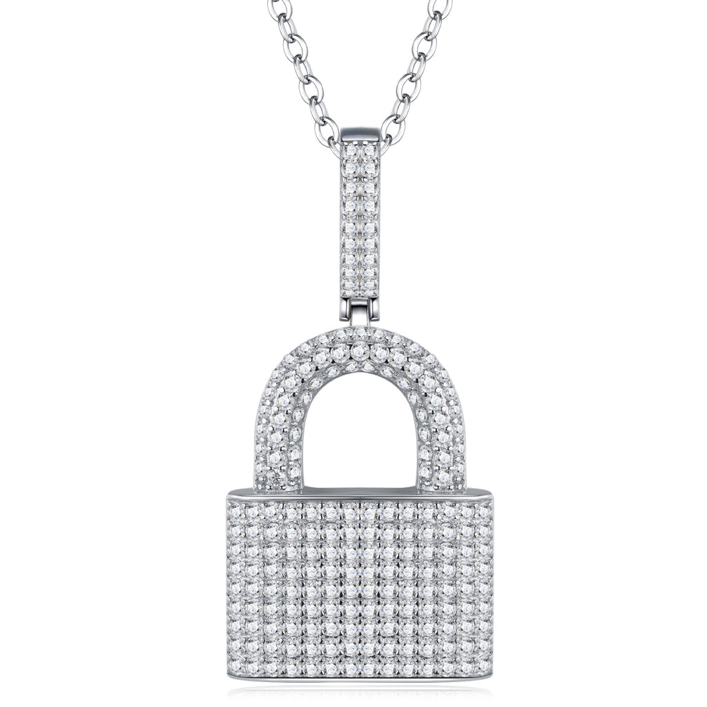 Lucchetto Moissanite Padlock Necklace in Sterling Silver