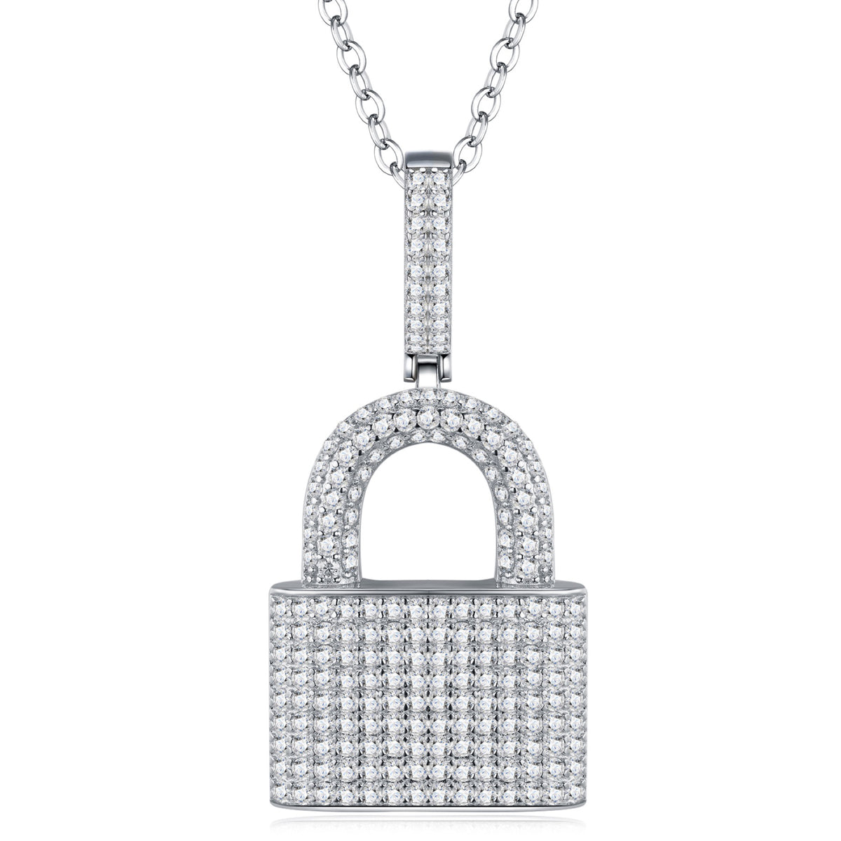 Lucchetto Moissanite Padlock Pendant in Sterling Silver