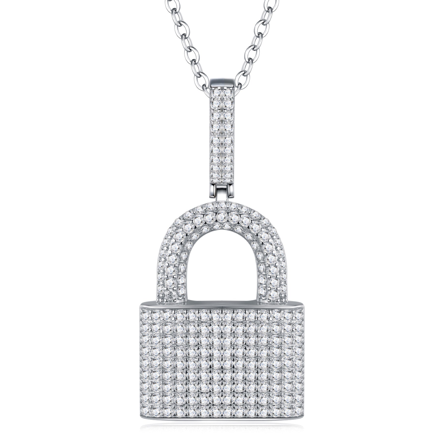 Lucchetto Moissanite Padlock Necklace in Sterling Silver