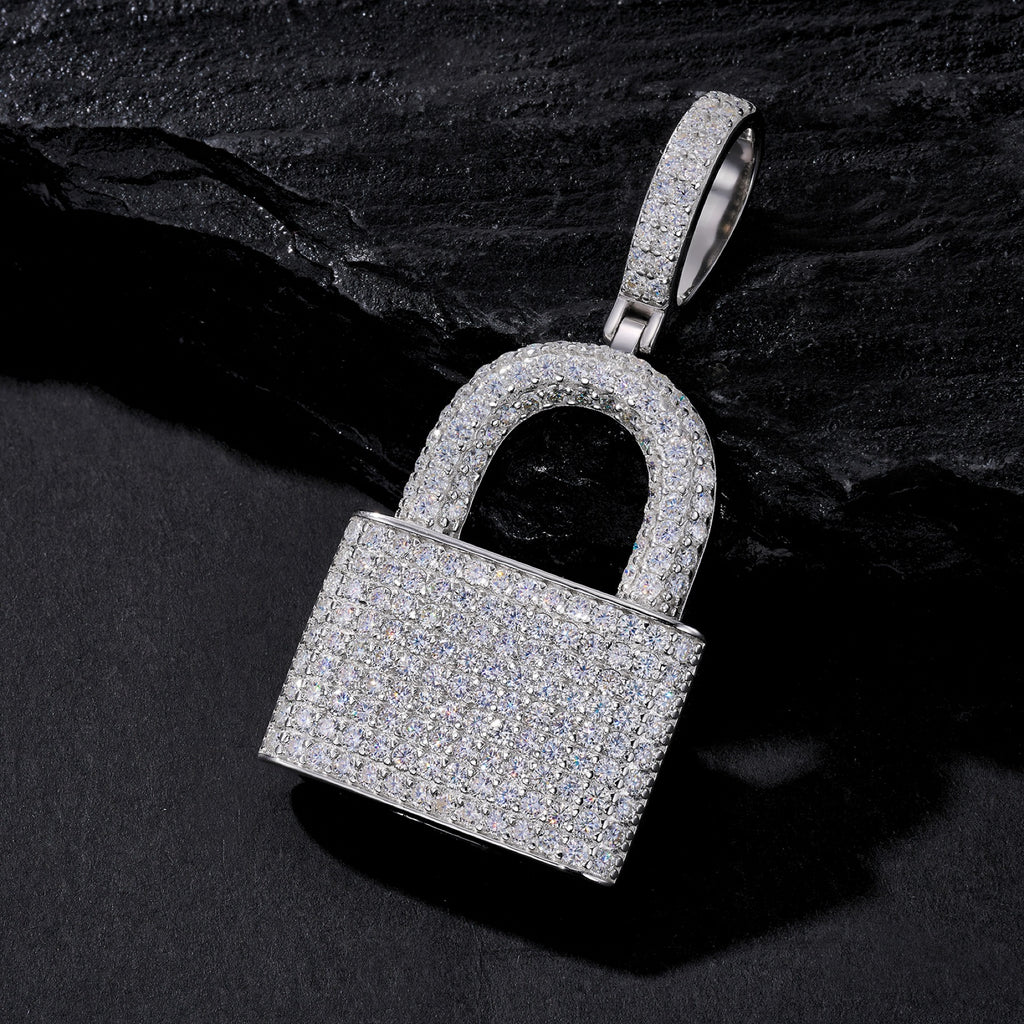 Lucchetto Moissanite Padlock Necklace in Sterling Silver