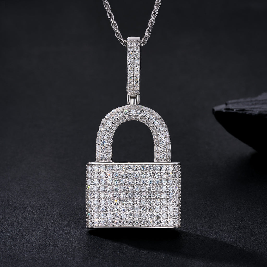 Lucchetto Moissanite Padlock Necklace in Sterling Silver