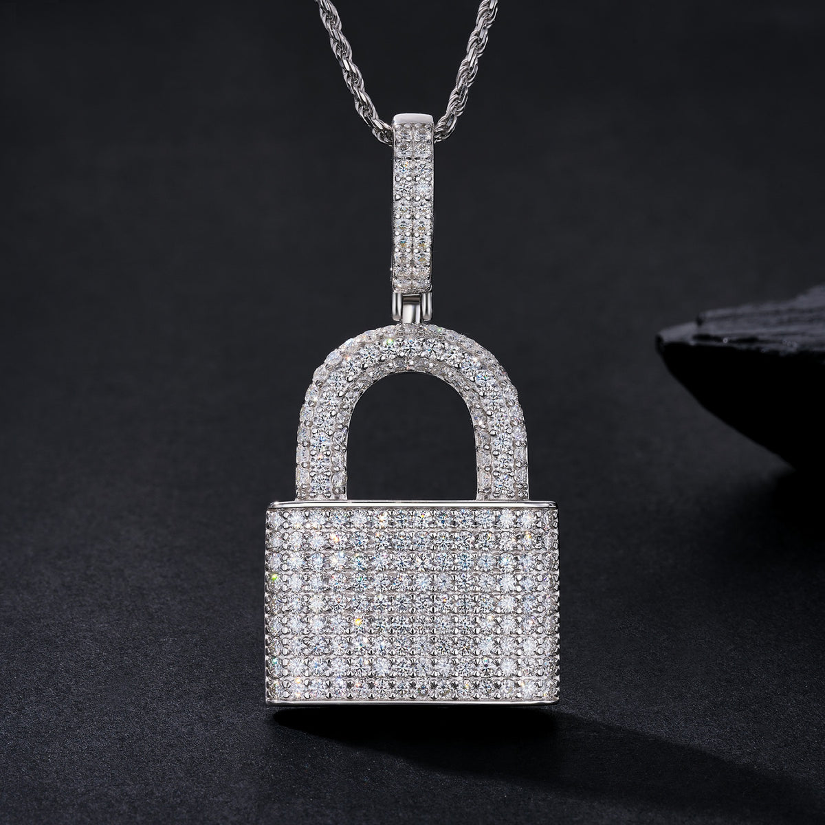 Lucchetto Moissanite Padlock Pendant in Sterling Silver