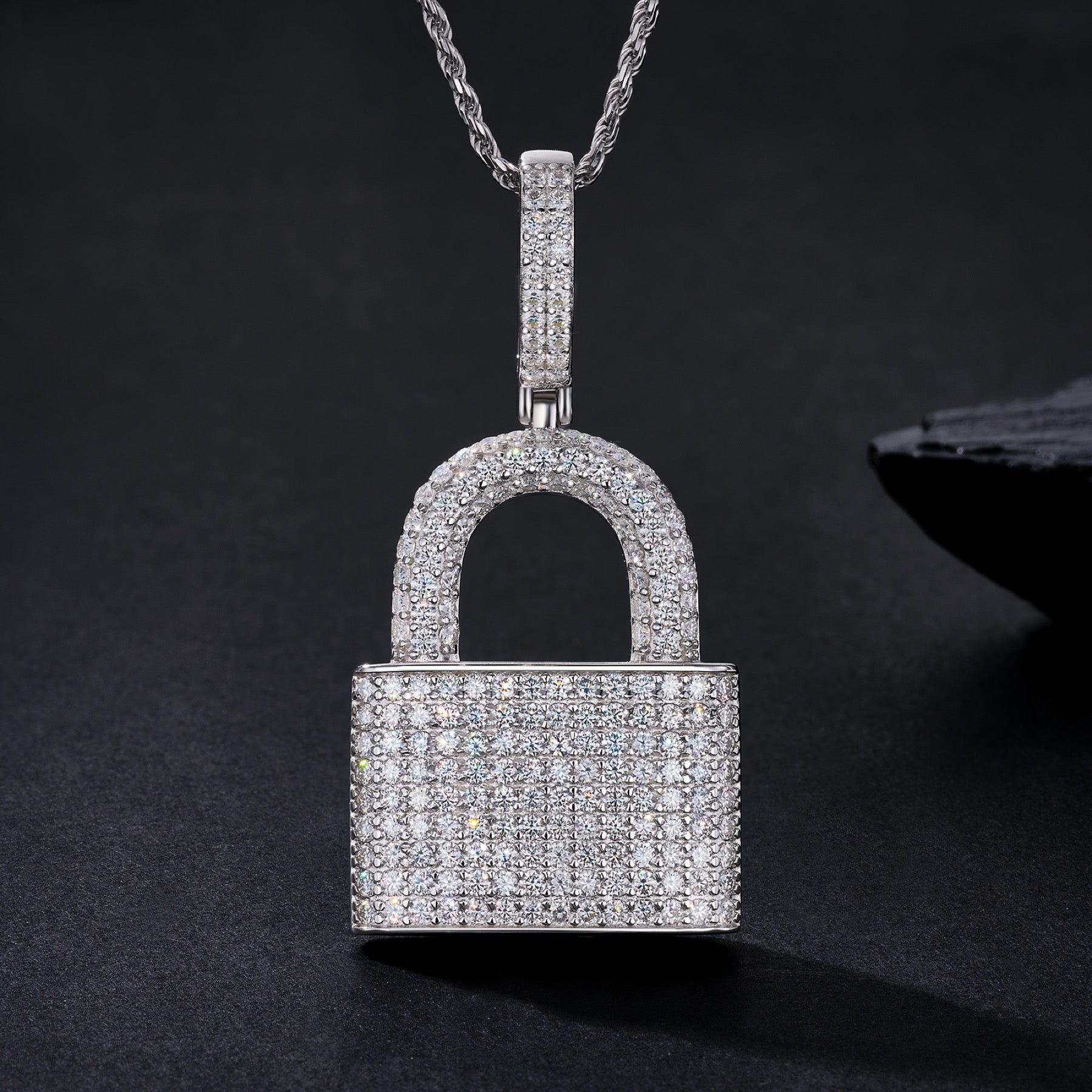 Lucchetto Moissanite Padlock Necklace in Sterling Silver