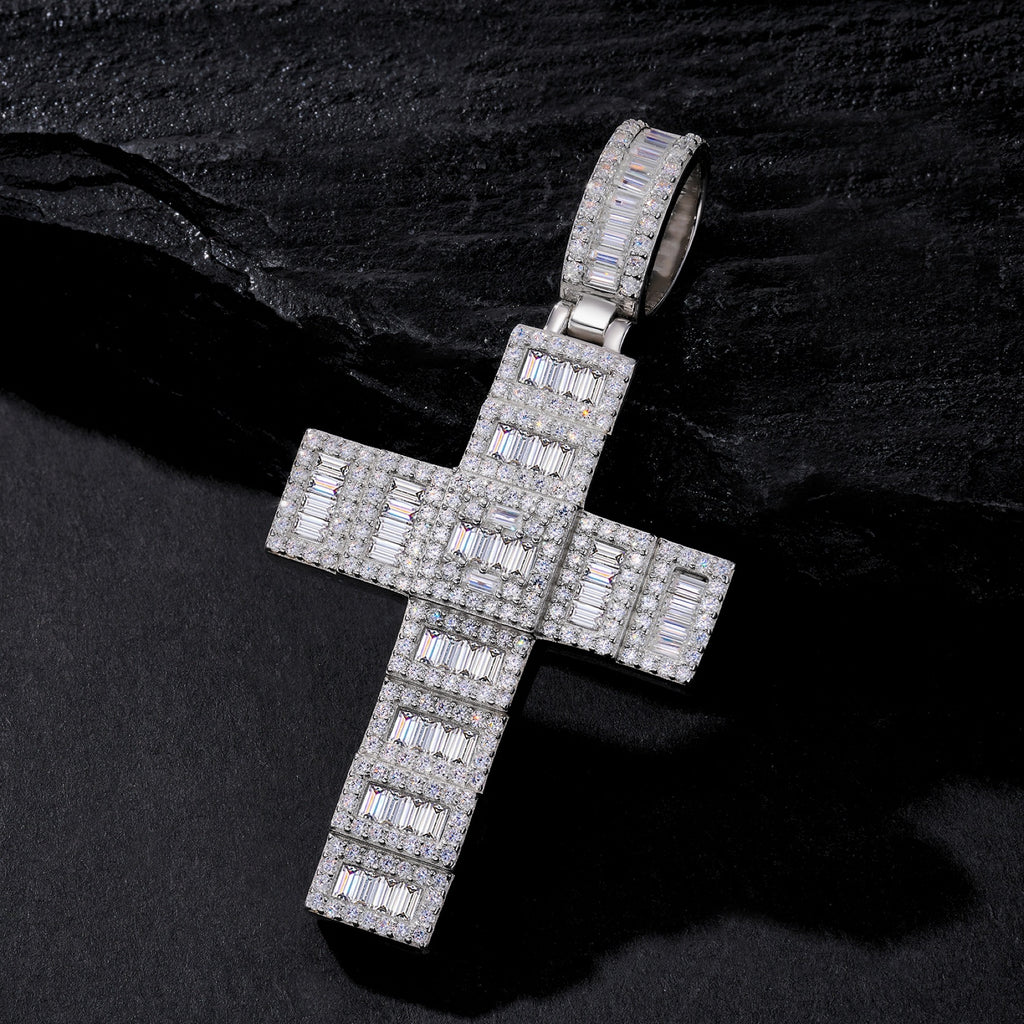 Basalto Moissanite Cross Necklace in Sterling Silver