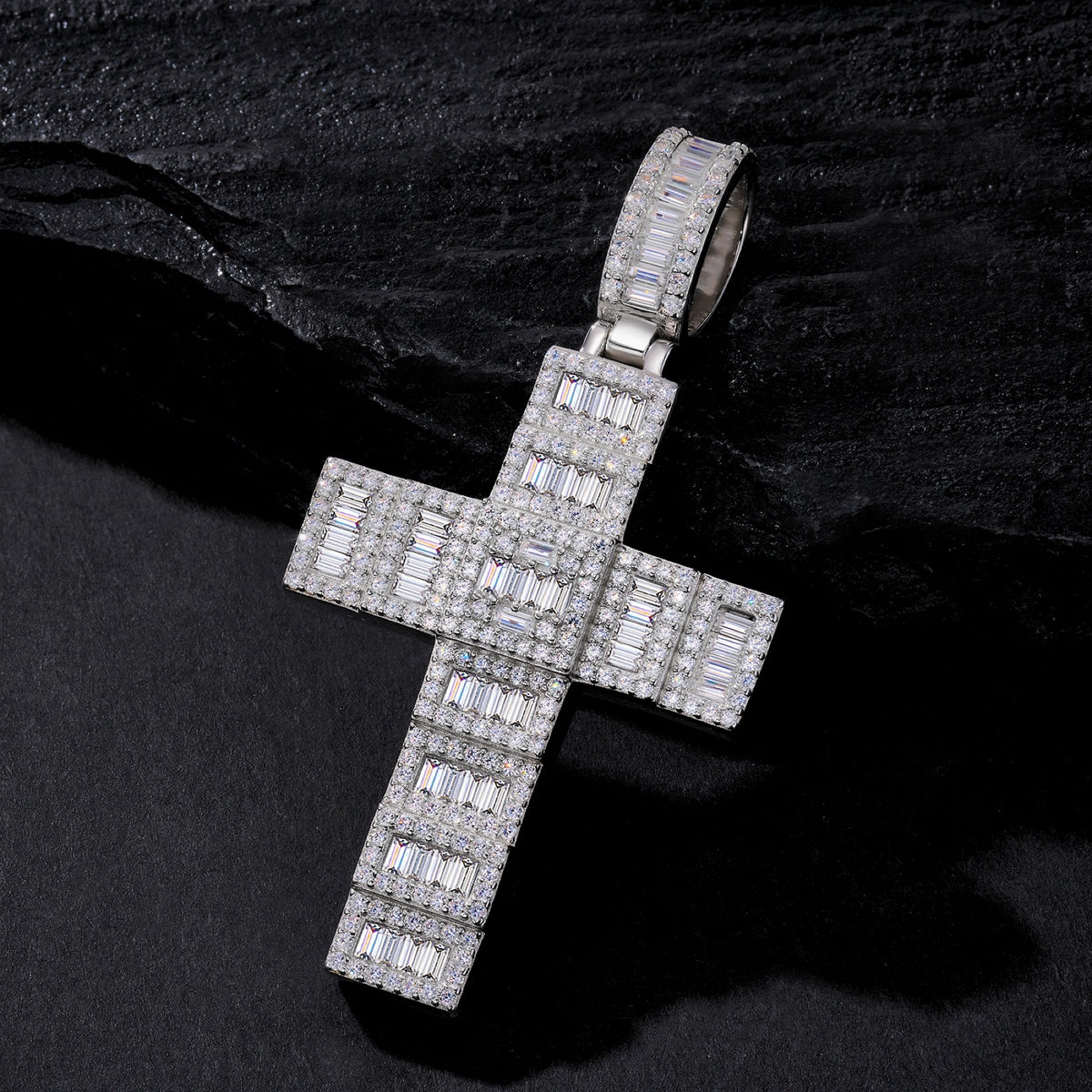 Basalto Moissanite Cross Pendant in Sterling Silver