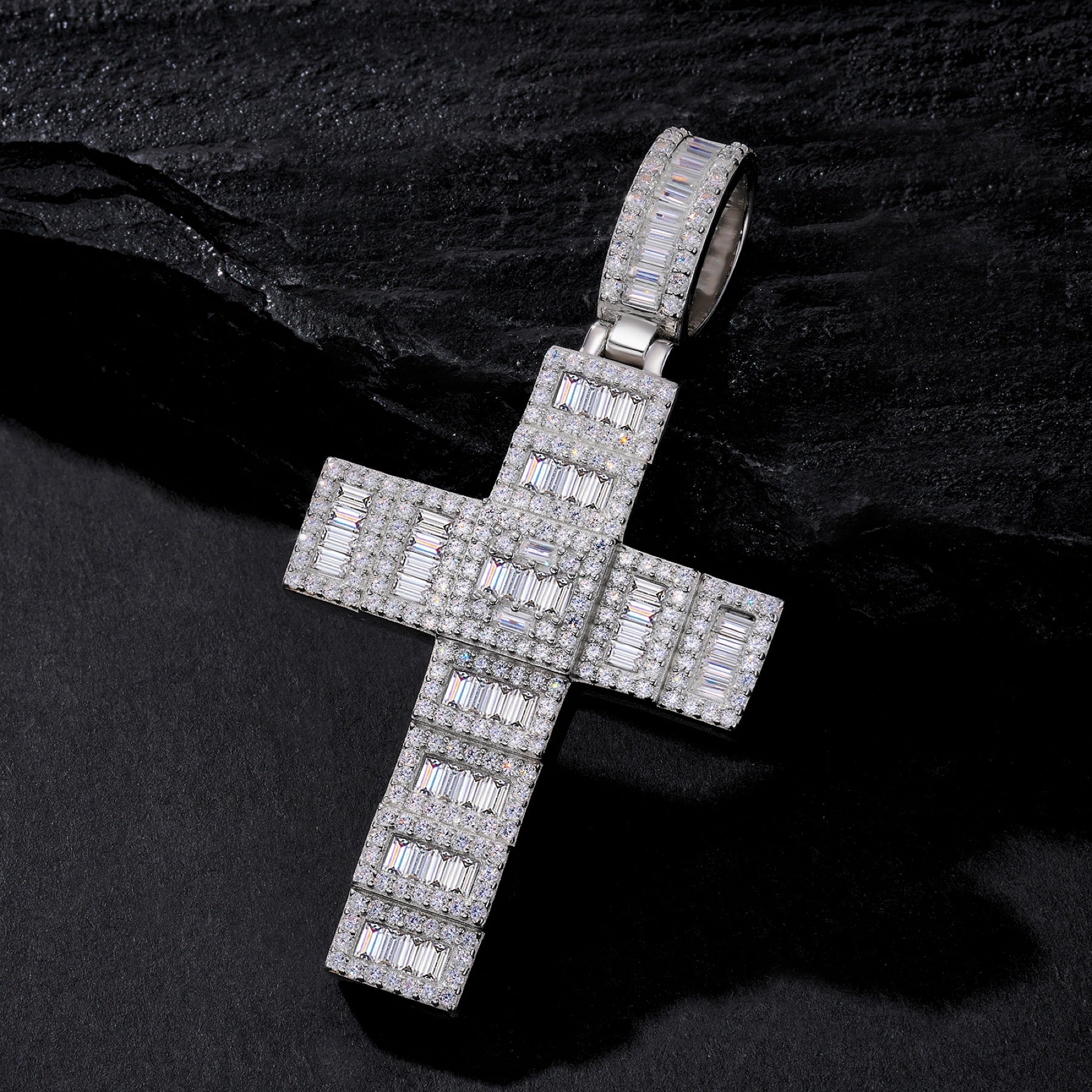 Basalto Moissanite Cross Necklace in Sterling Silver