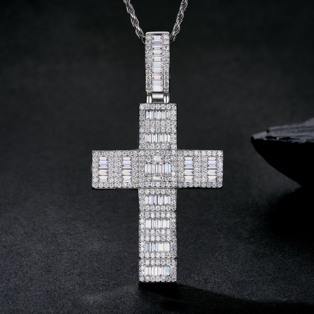 Basalto Moissanite Cross Necklace in Sterling Silver