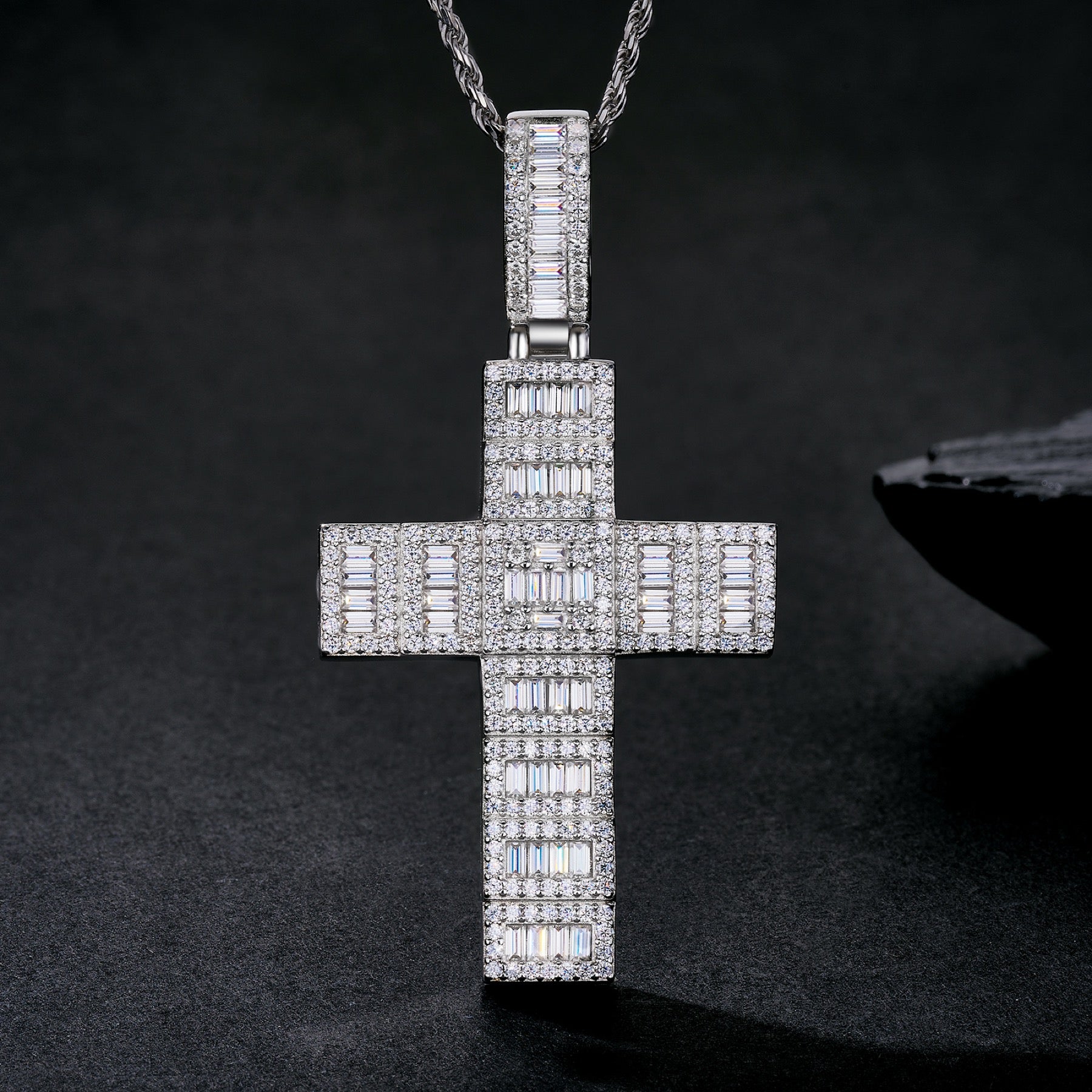 Basalto Moissanite Cross Necklace in Sterling Silver