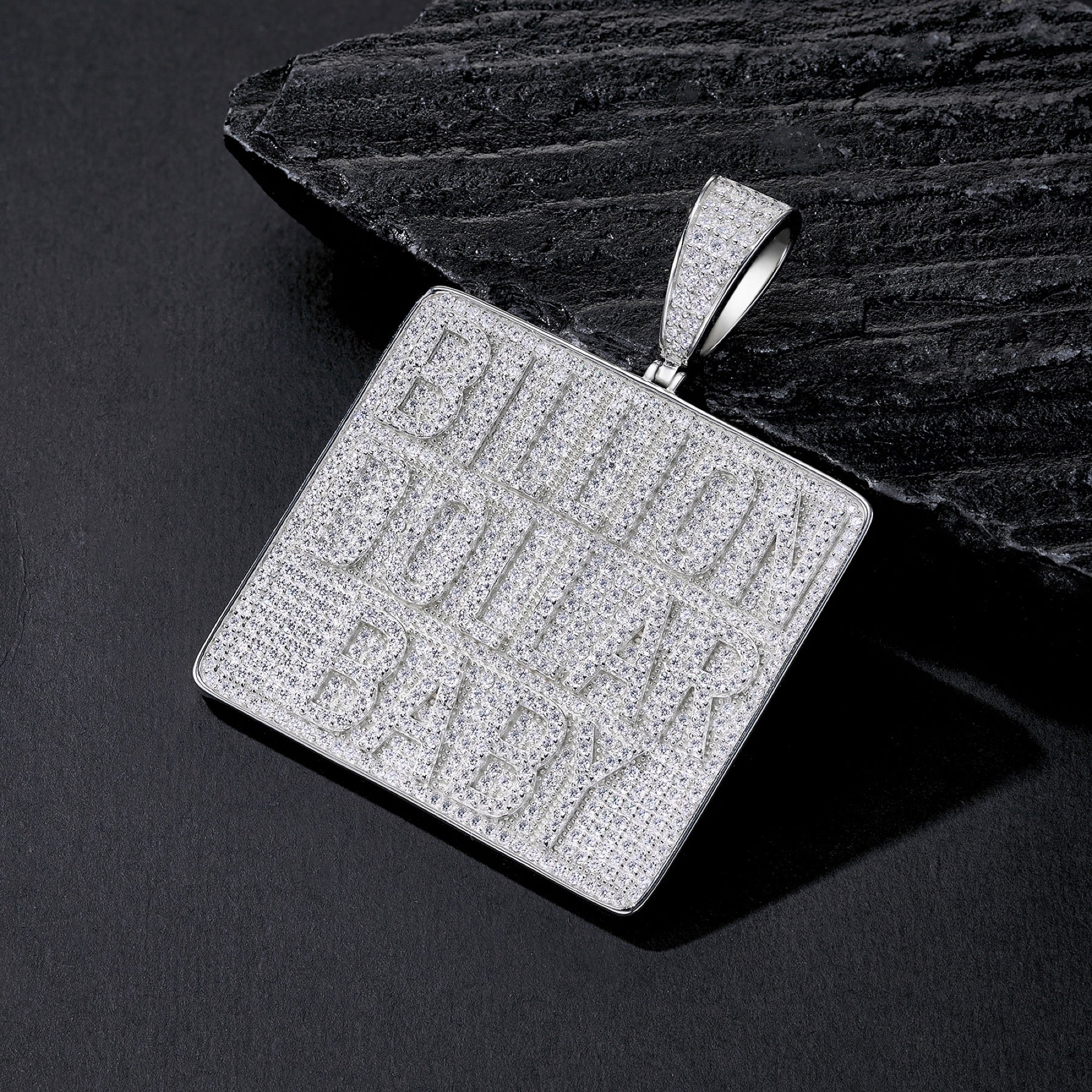 Billion Moissanite Nameplate Necklace in Sterling Silver