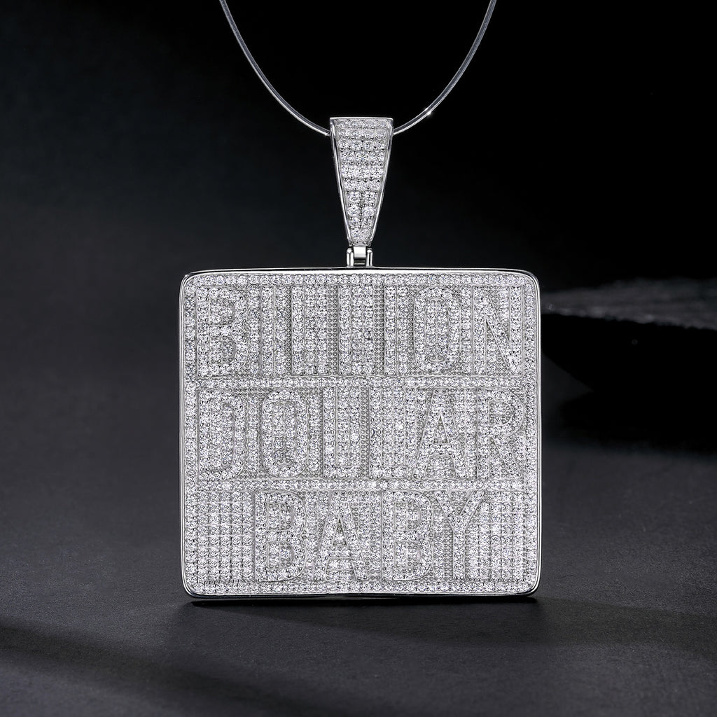 Billion Moissanite Nameplate Necklace in Sterling Silver