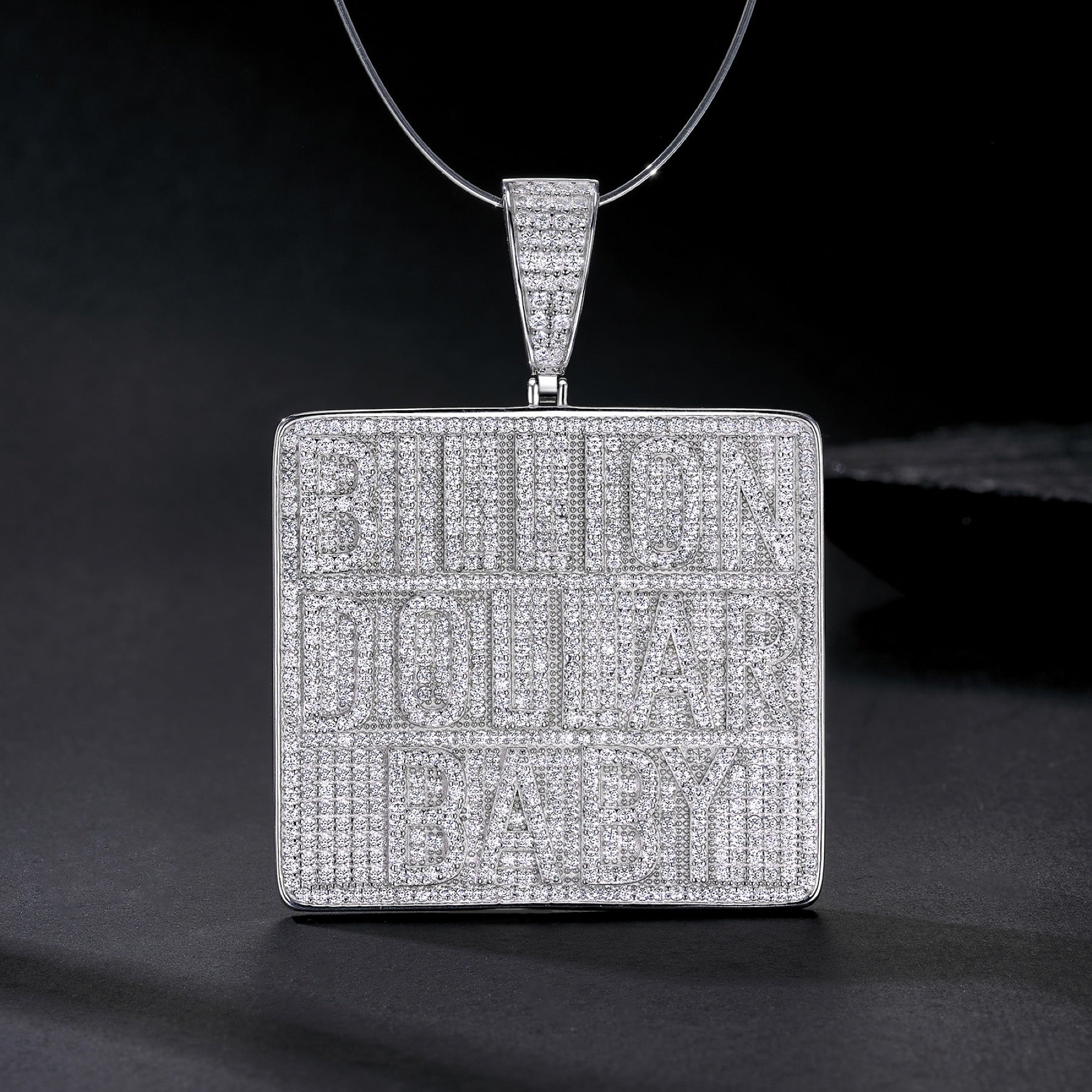 Billion Moissanite Nameplate Necklace in Sterling Silver