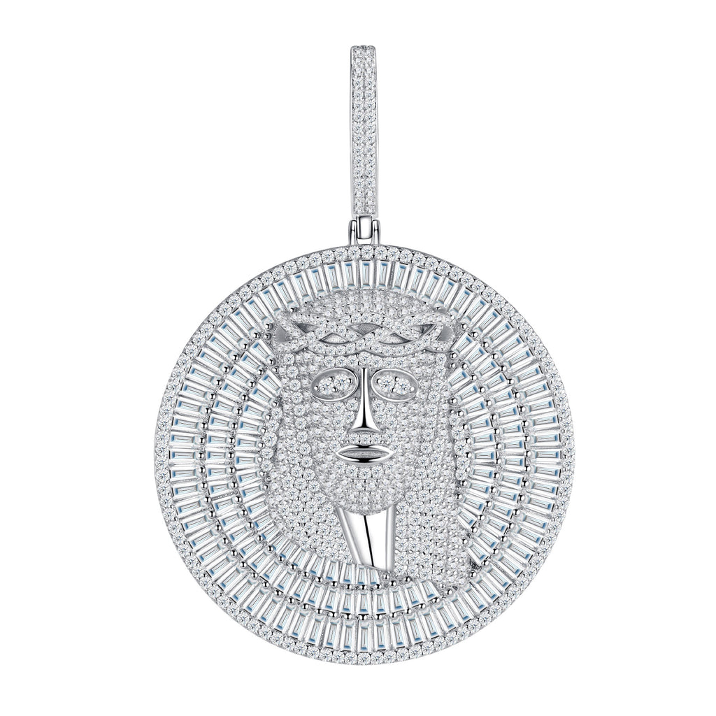 Leone Moissanite Lion Medallion Necklace in Sterling Silver