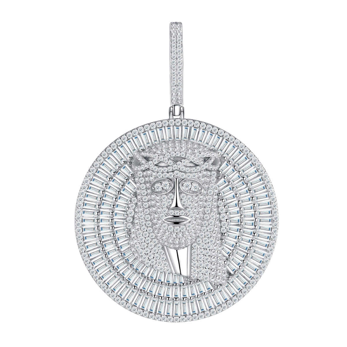 Leone Moissanite Lion Medallion Pendant in Sterling Silver