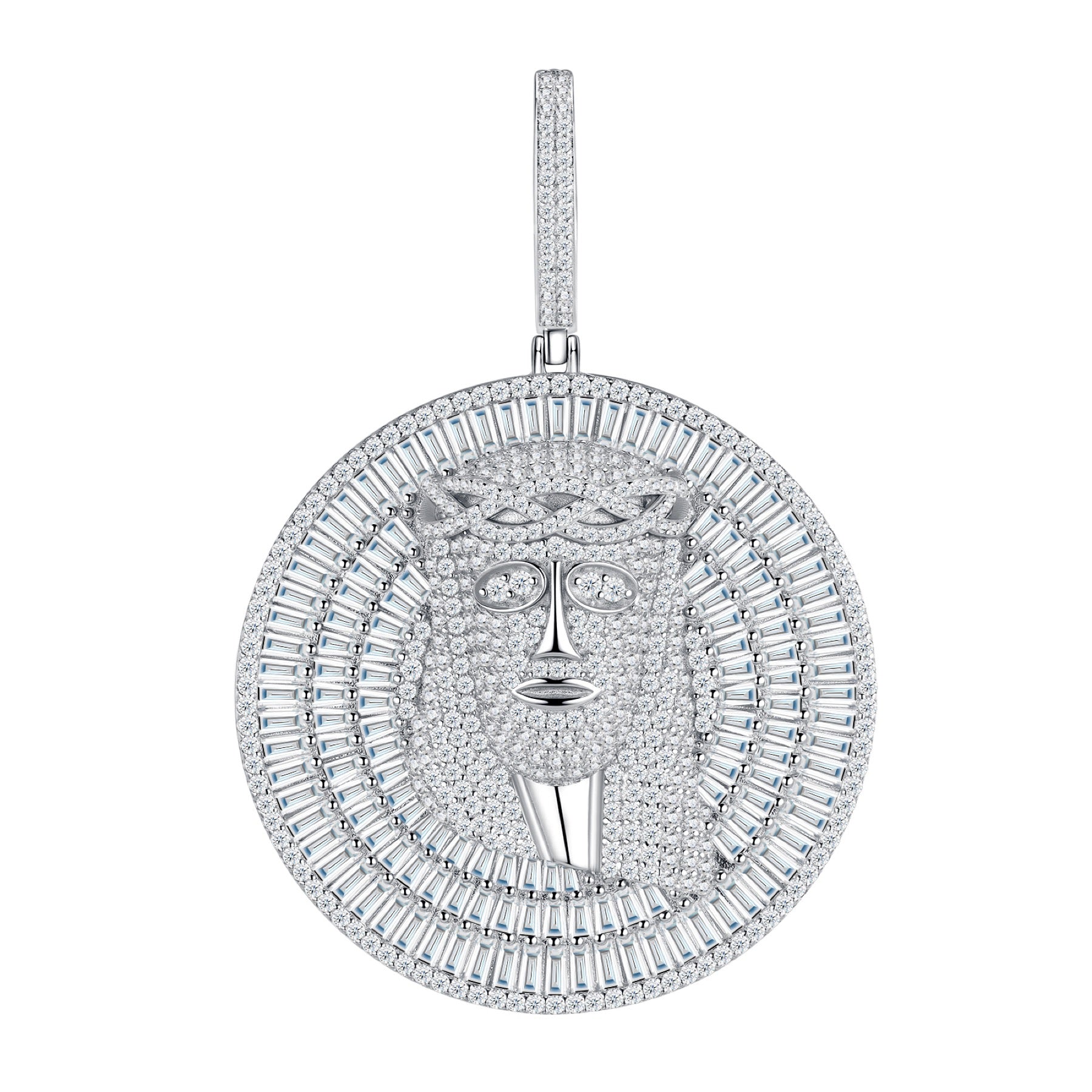 Leone Moissanite Lion Medallion Necklace in Sterling Silver