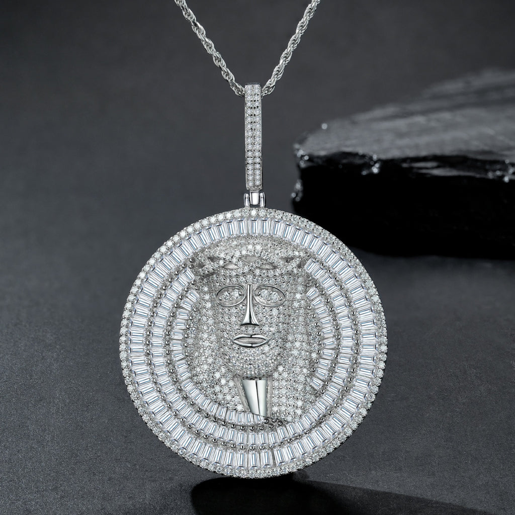 Leone Moissanite Lion Medallion Necklace in Sterling Silver